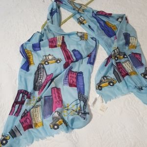 Talbot scarf with fun design in blues pinks white